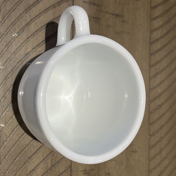 PYREX Tableware Corning Teal Blue Stripe Milk Glass Coffee Mug #723 USA - Picture 4 of 5